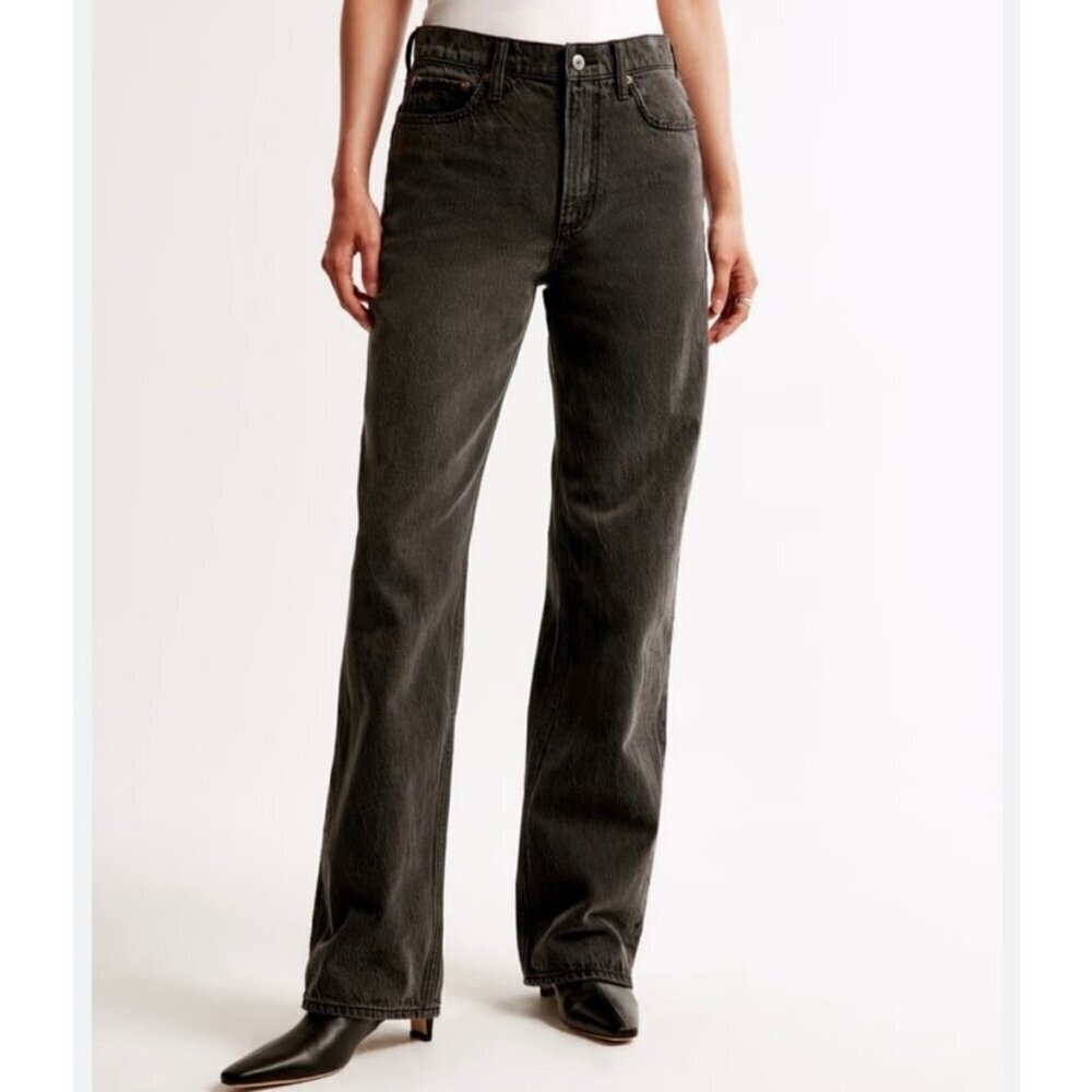NWT Abercrombie & Fitch High Rise Loose Jeans Washed Black 27 4L